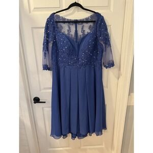 Women's 18 MOB Gala Date Night Built In Bra Lace Sequins Chiffon Navy Blue Dress